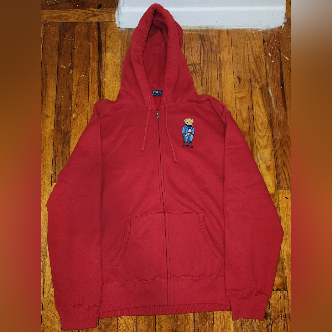 Polo Ralph Lauren Big Teddy Bear Zip Up Hoodie Red Xl